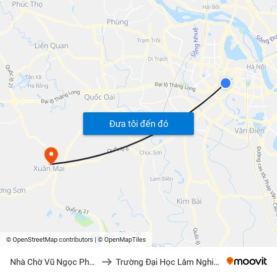 Nhà Chờ Vũ Ngọc Phan to Trường Đại Học Lâm Nghiệp map