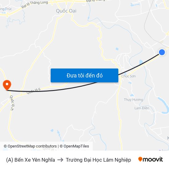 (A) Bến Xe Yên Nghĩa to Trường Đại Học Lâm Nghiệp map