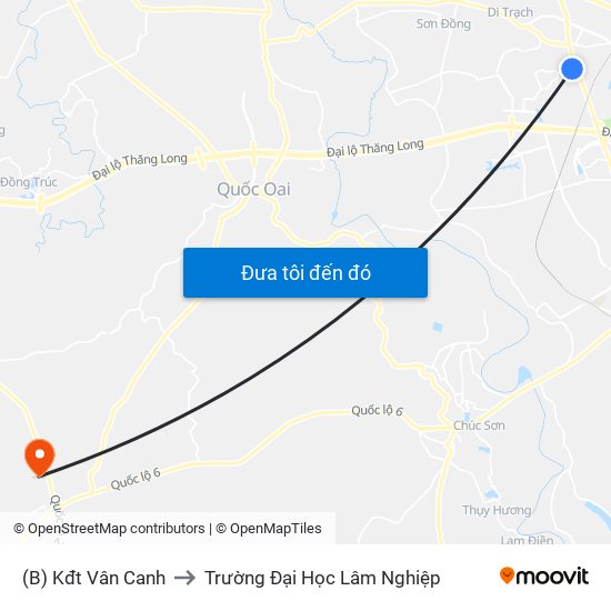 (B) Kđt Vân Canh to Trường Đại Học Lâm Nghiệp map