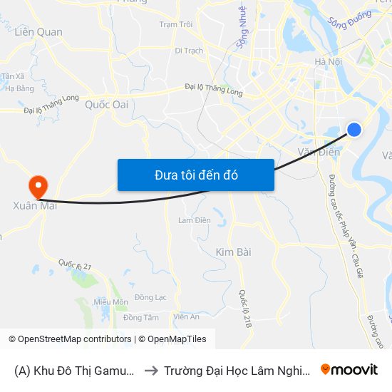 (A) Khu Đô Thị Gamuda to Trường Đại Học Lâm Nghiệp map