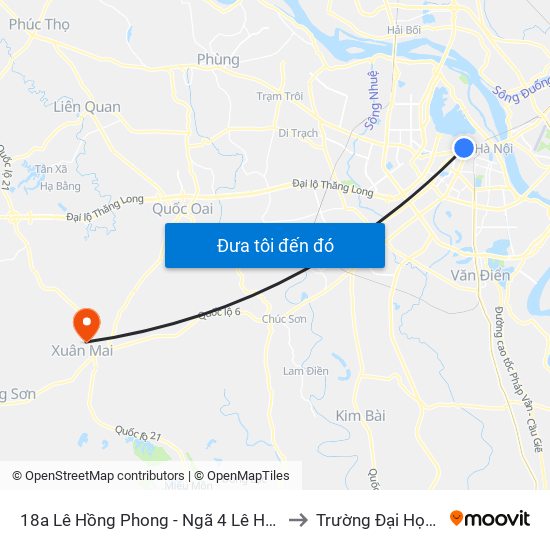 18a Lê Hồng Phong - Ngã 4 Lê Hồng Phong Ông Ích Khiêm to Trường Đại Học Lâm Nghiệp map