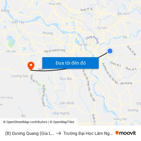 (B) Dương Quang (Gia Lâm) to Trường Đại Học Lâm Nghiệp map