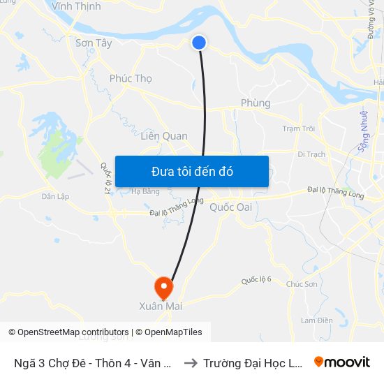 Ngã 3 Chợ Đê - Thôn 4 - Vân Nam - Phúc Thọ to Trường Đại Học Lâm Nghiệp map