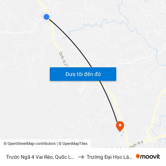 Trước Ngã 4 Vai Réo, Quốc Lộ 21a - Đt446 to Trường Đại Học Lâm Nghiệp map