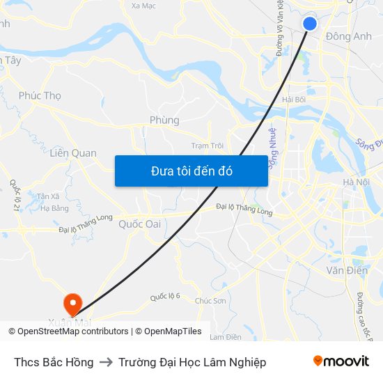 Thcs Bắc Hồng to Trường Đại Học Lâm Nghiệp map