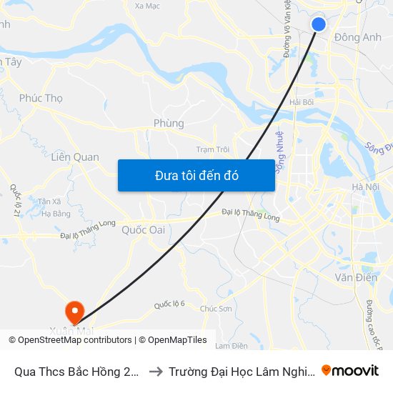 Qua Thcs Bắc Hồng 20m to Trường Đại Học Lâm Nghiệp map