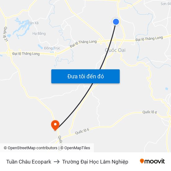 Tuần Châu Ecopark to Trường Đại Học Lâm Nghiệp map