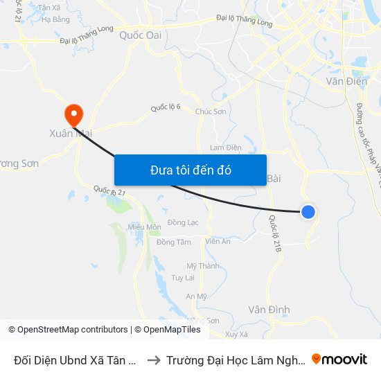 Đối Diện Ubnd Xã Tân Ước to Trường Đại Học Lâm Nghiệp map