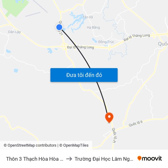 Thôn 3 Thạch Hòa Hòa Lạc to Trường Đại Học Lâm Nghiệp map