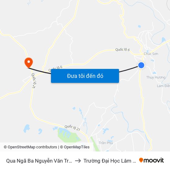 Qua Ngã Ba Nguyễn Văn Trỗi 100m to Trường Đại Học Lâm Nghiệp map