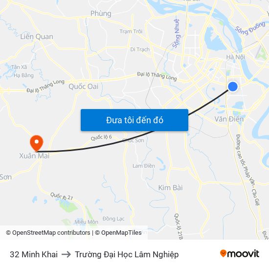 32 Minh Khai to Trường Đại Học Lâm Nghiệp map