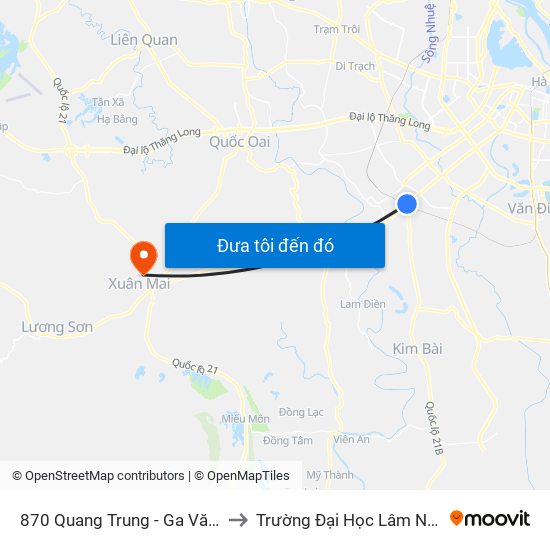 870 Quang Trung - Ga Văn Khê to Trường Đại Học Lâm Nghiệp map