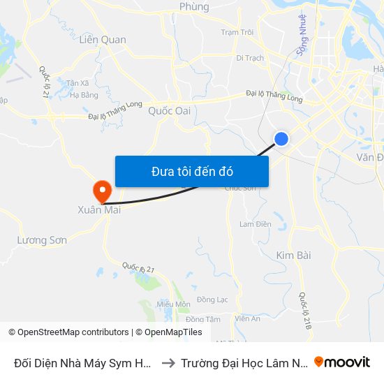 Đối Diện Nhà Máy Sym Hà Đông to Trường Đại Học Lâm Nghiệp map