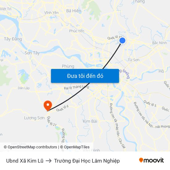 Ubnd Xã Kim Lũ to Trường Đại Học Lâm Nghiệp map