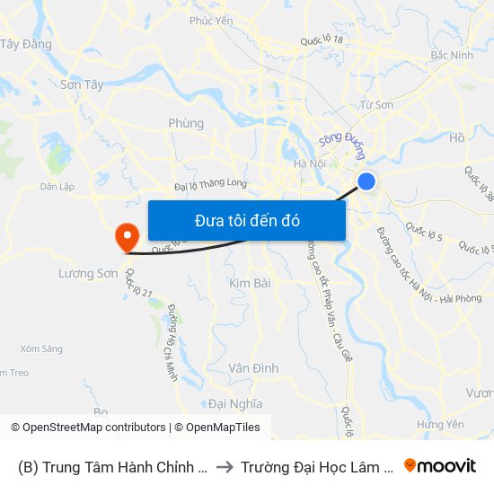 (B) Trung Tâm Hành Chỉnh Gia Lâm to Trường Đại Học Lâm Nghiệp map