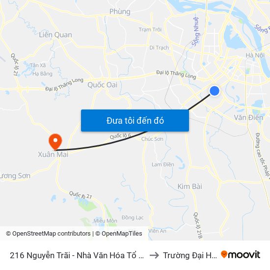 216 Nguyễn Trãi - Nhà Văn Hóa Tổ Dân Phố Số 8 & 9 Phường Trung Văn to Trường Đại Học Lâm Nghiệp map