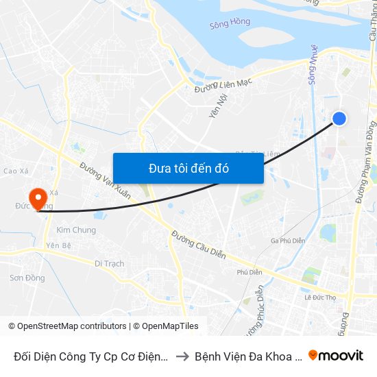 Đối Diện Công Ty Cp Cơ Điện Hn- Đường Đức Thắng to Bệnh Viện Đa Khoa Huyện Hoài Đức map