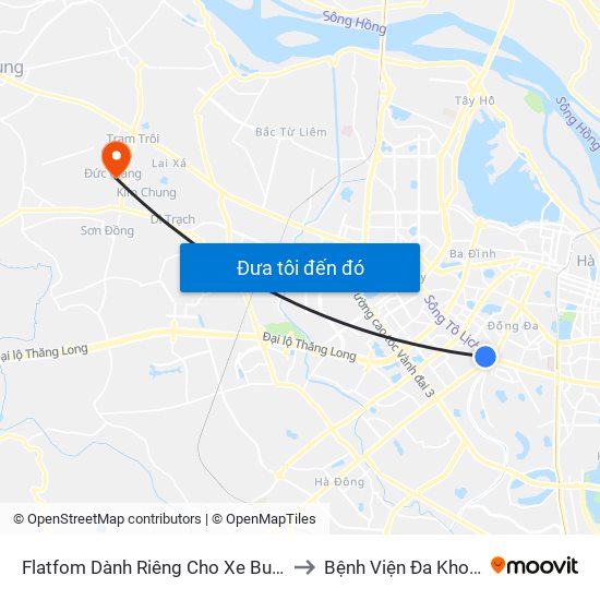 Flatfom Dành Riêng Cho Xe Buýt Trước Nhà 45 Đường Láng to Bệnh Viện Đa Khoa Huyện Hoài Đức map