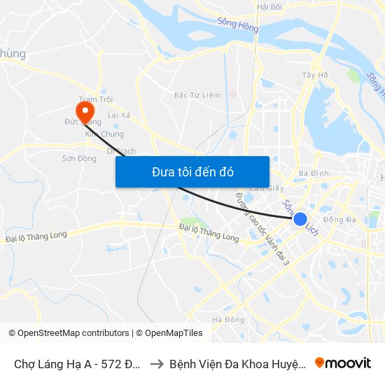 Chợ Láng Hạ A - 572 Đường Láng to Bệnh Viện Đa Khoa Huyện Hoài Đức map