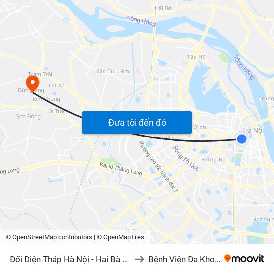 Đối Diện Tháp Hà Nội - Hai Bà Trưng (Cạnh 56 Hai Bà Trưng) to Bệnh Viện Đa Khoa Huyện Hoài Đức map