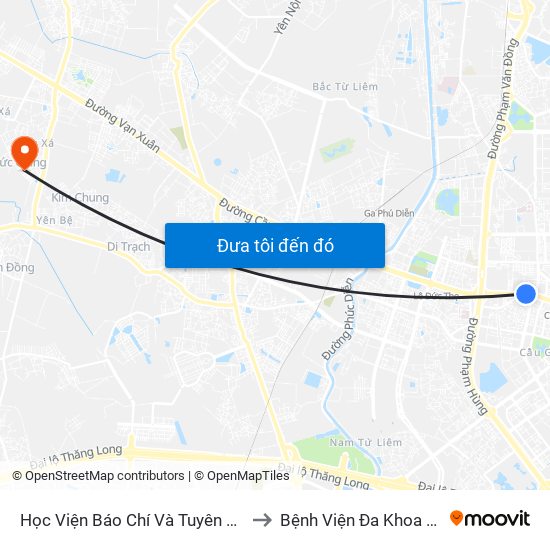 Học Viện Báo Chí Và Tuyên Truyền - 36 Xuân Thủy to Bệnh Viện Đa Khoa Huyện Hoài Đức map