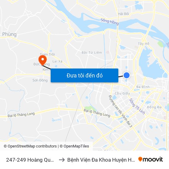 247-249 Hoàng Quốc Việt to Bệnh Viện Đa Khoa Huyện Hoài Đức map