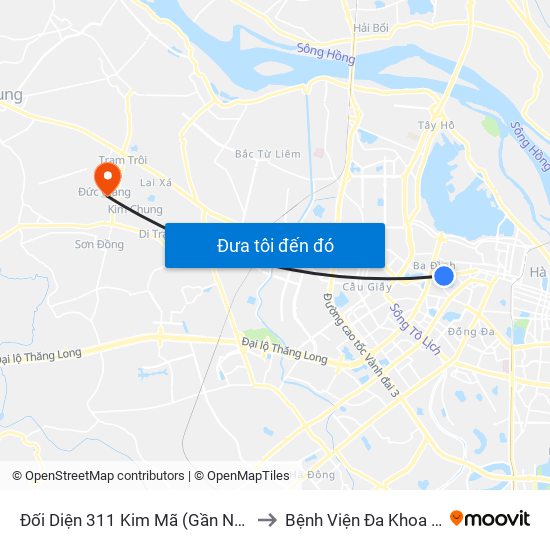 Đối Diện 311 Kim Mã (Gần Ngã 4 Kim Mã - Vạn Bảo) to Bệnh Viện Đa Khoa Huyện Hoài Đức map