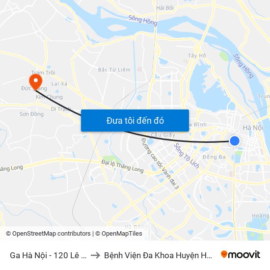 Ga Hà Nội - 120 Lê Duẩn to Bệnh Viện Đa Khoa Huyện Hoài Đức map