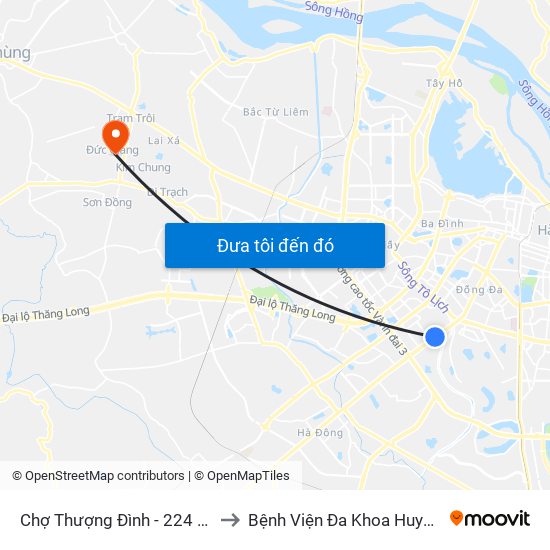 Chợ Thượng Đình - 224 Nguyễn Trãi to Bệnh Viện Đa Khoa Huyện Hoài Đức map