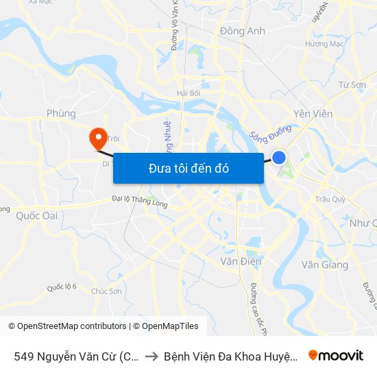 549 Nguyễn Văn Cừ (Cột Trước) to Bệnh Viện Đa Khoa Huyện Hoài Đức map