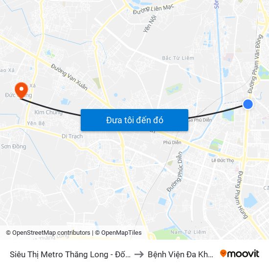 Siêu Thị Metro Thăng Long - Đối Diện Ngõ 599 Phạm Văn Đồng to Bệnh Viện Đa Khoa Huyện Hoài Đức map