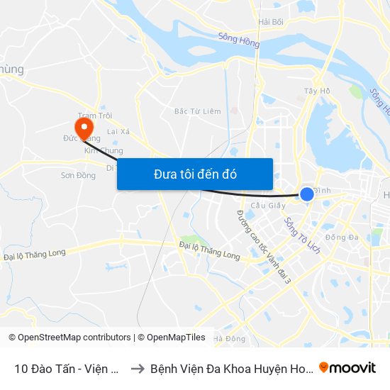 10 Đào Tấn - Viện Vật Lý to Bệnh Viện Đa Khoa Huyện Hoài Đức map