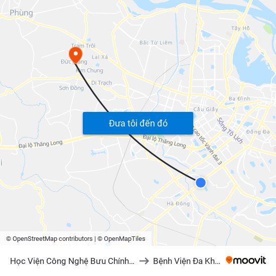 Học Viện Công Nghệ Bưu Chính Viễn Thông - Trần Phú (Hà Đông) to Bệnh Viện Đa Khoa Huyện Hoài Đức map