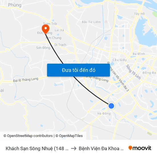 Khách Sạn Sông Nhuệ (148 Trần Phú- Hà Đông) to Bệnh Viện Đa Khoa Huyện Hoài Đức map