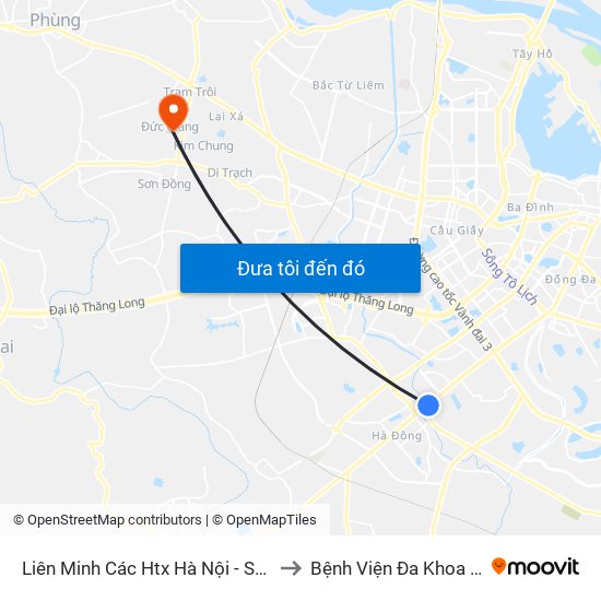 Liên Minh Các Htx Hà Nội - Số 1 Trần Phú (Hà Đông) to Bệnh Viện Đa Khoa Huyện Hoài Đức map