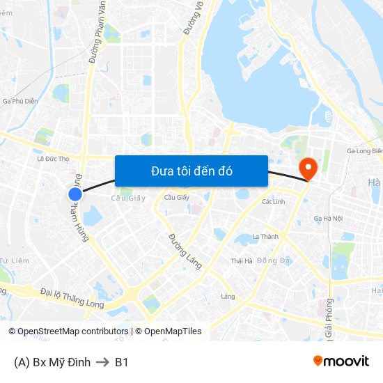 (A) Bx Mỹ Đình to B1 map