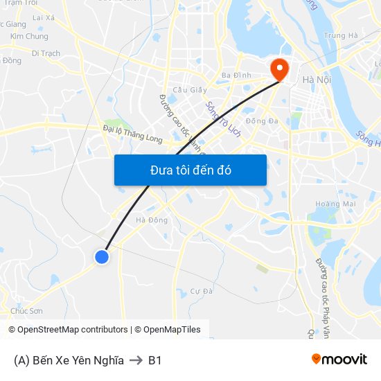 (A) Bến Xe Yên Nghĩa to B1 map