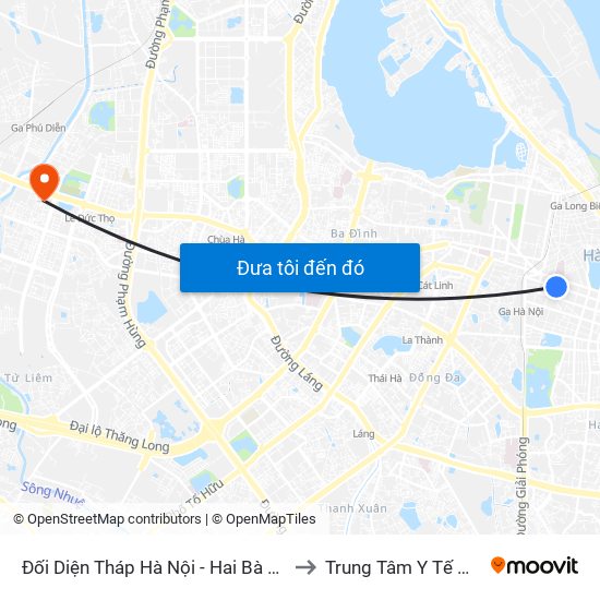 Đối Diện Tháp Hà Nội - Hai Bà Trưng (Cạnh 56 Hai Bà Trưng) to Trung Tâm Y Tế Quận Nam Từ Liêm map