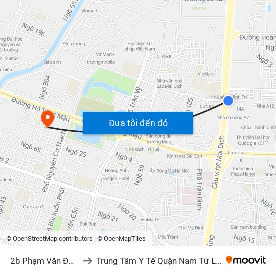 2b Phạm Văn Đồng to Trung Tâm Y Tế Quận Nam Từ Liêm map
