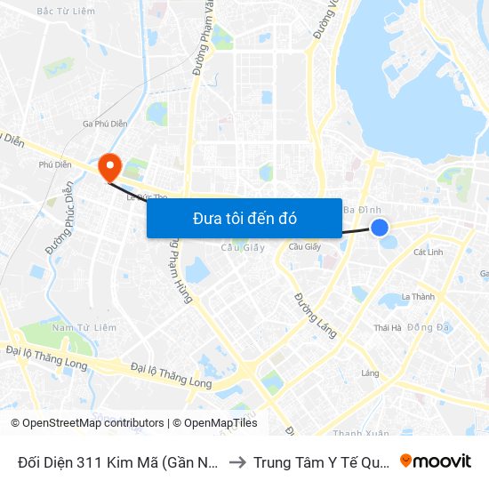 Đối Diện 311 Kim Mã (Gần Ngã 4 Kim Mã - Vạn Bảo) to Trung Tâm Y Tế Quận Nam Từ Liêm map