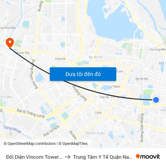 Đối Diện Vincom Tower - Bà Triệu to Trung Tâm Y Tế Quận Nam Từ Liêm map