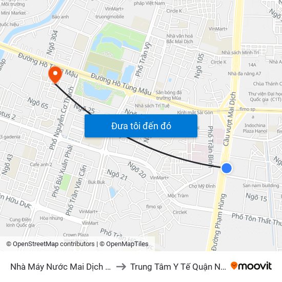 Nhà Máy Nước Mai Dịch - Phạm Hùng to Trung Tâm Y Tế Quận Nam Từ Liêm map