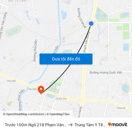 Trước 100m Ngõ 218 Phạm Văn Đồng (Đối Diện Công Viên Hòa Bình) to Trung Tâm Y Tế Quận Nam Từ Liêm map