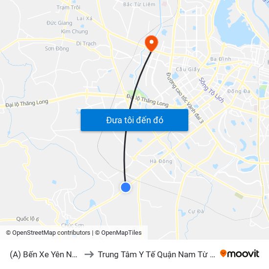 (A) Bến Xe Yên Nghĩa to Trung Tâm Y Tế Quận Nam Từ Liêm map