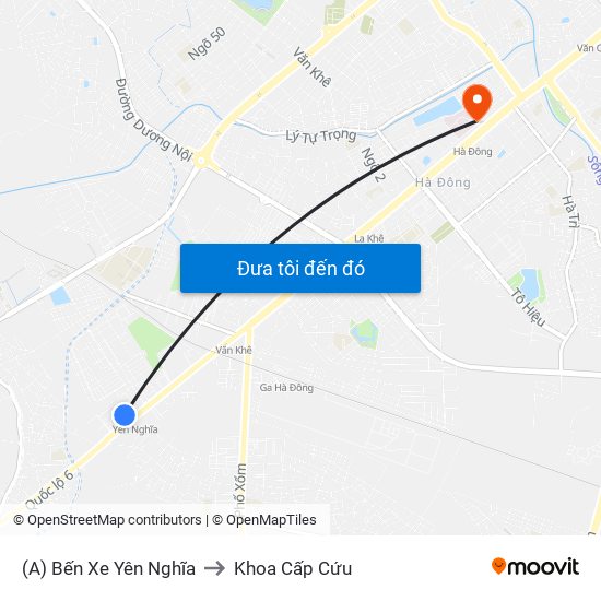 (A) Bến Xe Yên Nghĩa to Khoa Cấp Cứu map