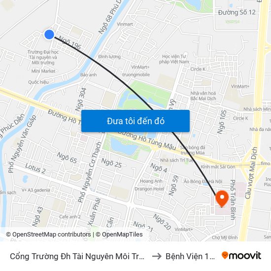 Cổng Trường Đh Tài Nguyên Môi Trường to Bệnh Viện 19-8 map