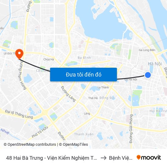 48 Hai Bà Trưng - Viện Kiểm Nghiệm Thuốc Trung Ương to Bệnh Viện 19-8 map