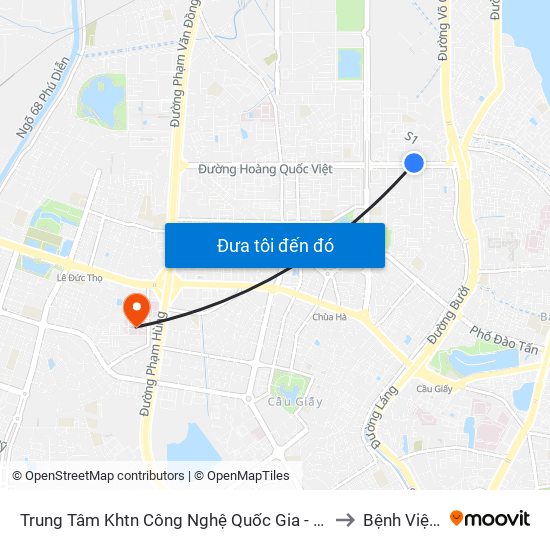 Trung Tâm Khtn Công Nghệ Quốc Gia - 18 Hoàng Quốc Việt to Bệnh Viện 19-8 map