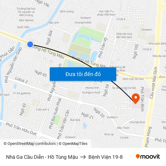 Nhà Ga Cầu Diễn - Hồ Tùng Mậu to Bệnh Viện 19-8 map