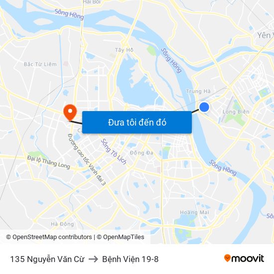 135 Nguyễn Văn Cừ to Bệnh Viện 19-8 map